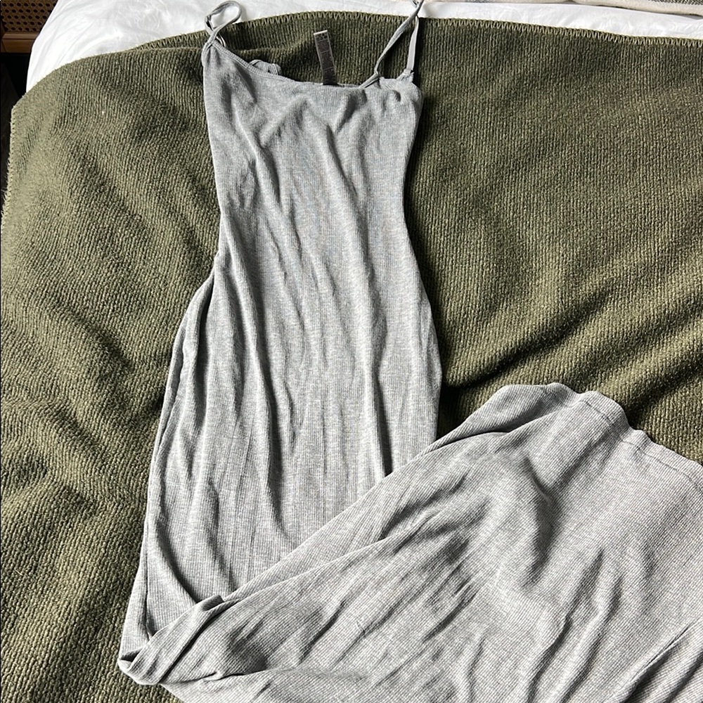 SKIMS gray ribbed maxi dress